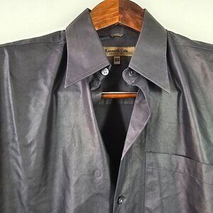 Kenneth Cole Coll Dress Shirt Mens 15 1/2  32/33 Gray Poly Cotton Wax Finish NEW